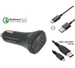 DLH Chargeur voiture USB-A Quick Charge 3.0 livre avec cable USB-C et cable micro USB. 2 ports USB dont 1 port QC Qualcomm 3.0.