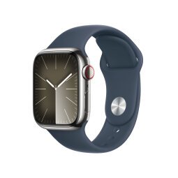 APPLE Montre connectée Watch 9 Acier 41mm Cellular Argent/Sport Bleu M/L