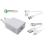 DLH Chargeur secteur USB-A Quick Charge 3.0 avec cable USB-C et cable micro USB