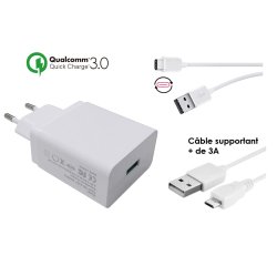 DLH Chargeur secteur USB-A Quick Charge 3.0 avec cable USB-C et cable micro USB