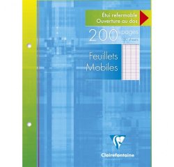 Feuillets mobiles sous étui 17x22 cm 200 pages perforées 2 trous grands carreaux