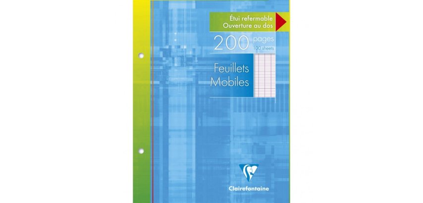 Feuillets mobiles sous étui 17x22 cm 200 pages perforées 2 trous grands carreaux