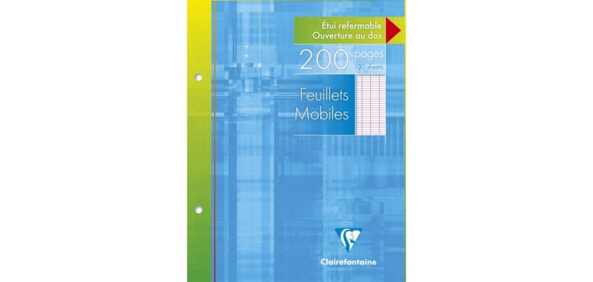 Feuillets mobiles sous étui 17x22 cm 200 pages perforées 2 trous grands carreaux