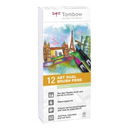 Set de 12 feutres-pinceau ABT Dual Brush Pen double assortis couleurs pastels, aquarellables