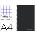 Cahier spirale liderpapel jolly couverture contrecollée a4 280p 75g/m2 5x5mm microperforé 4 trous coloris noir