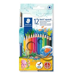 Crayon couleur staedtler noris club aquarell mine 3mm abs anti-casse pinceau inclus coloris vifs étui carton 12 unités