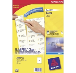 Etichette adesive J8567 - in poliestere - inkjet - permanenti - 210 x 297 mm - 1 et/fg - 25 fogli - trasparente - Avery