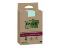 Bloc-notes post-it super sticky grand format recycles 102x152mm 45f repositionnables lignes col. assortis pack 4 blocs