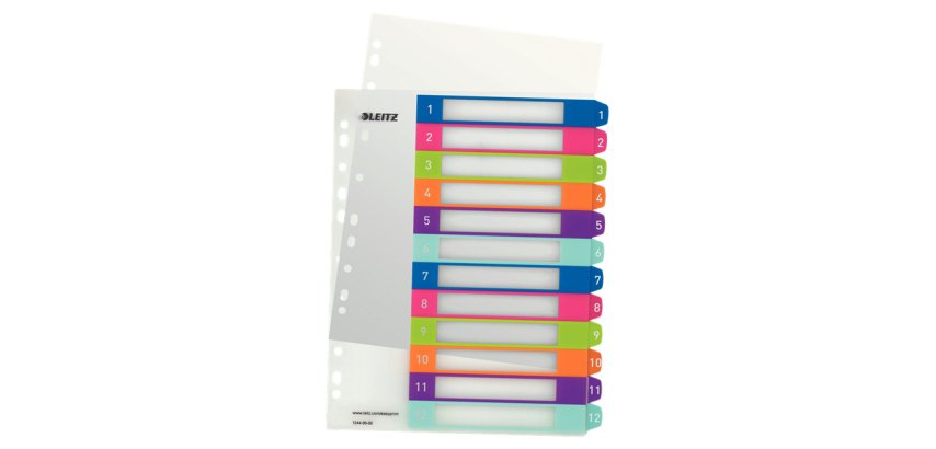Intercalaires A4+ polypropylène Leitz WOW 12 onglets multicolores - 1 jeu
