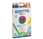 Crayon couleur giotto mega forme hexagonale mine large 5.5mm coloris assortis étui carton 12 unités