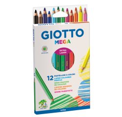 Crayon couleur giotto mega forme hexagonale mine large 5.5mm coloris assortis étui carton 12 unités