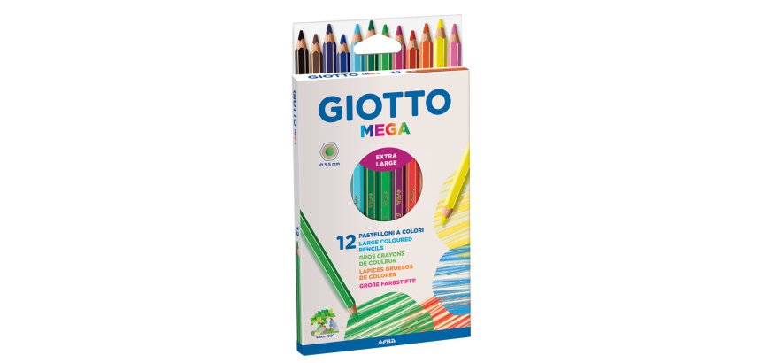 Crayon couleur giotto mega forme hexagonale mine large 5.5mm coloris assortis étui carton 12 unités