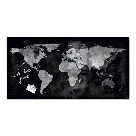 Tableau magnétique en verre Artverum Sigel design carte du monde - 46 x 91 cm