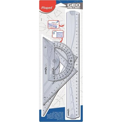 Kit de géométrie MAXI, 4 pièces, transparent