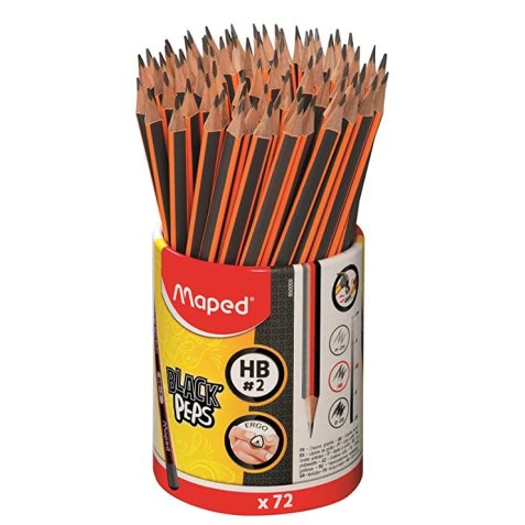 Pot de 72 crayons graphite BLACK'PEPS triangulaires, embout peint, HB