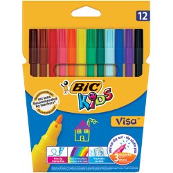 Visa Feutres de Coloriage à Pointe Fine - Couleurs Assorties, Etui Carton de 12