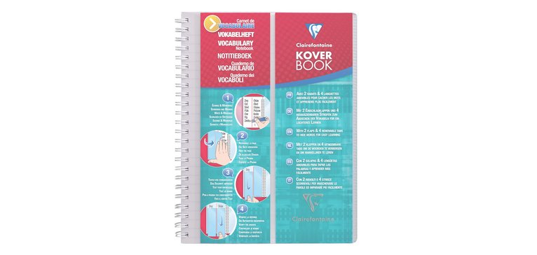 Carnet de vocabulaire reliure intégrale Koverbook A5 100 pages ligné + marge centrale couverture polypropylène transparent - Incolore