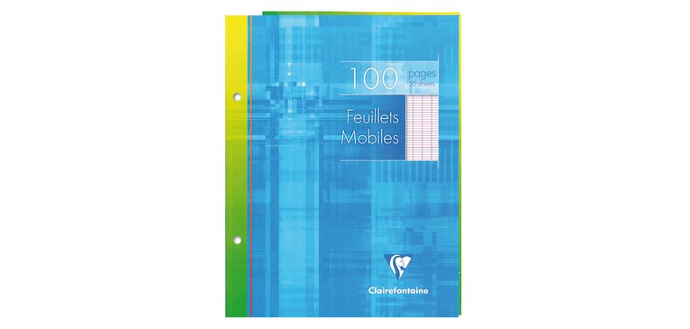 Feuillets mobiles sous étui 17x22 cm 100 pages perforées 2 trous grands carreaux