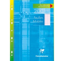 Feuillets mobiles sous étui A4 200 pages perforées grands carreaux