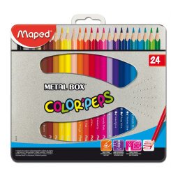 Boîte métallique de 24 crayons de couleur assortis