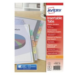 Intercalaires à onglets, 6 touches, PP, transparent