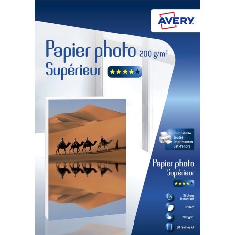 Boîte de 50 feuilles de papier photo brillant A4, Jet d'encre, 200g/m²