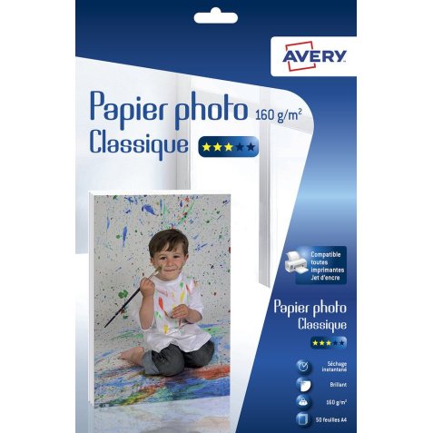 Boîte de 50 feuilles de papier photo brillant A4, Jet d'encre, 160 g