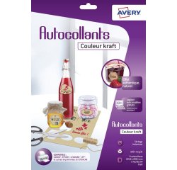 Papier d'impression Avery Dennison 8 autocollants couleur kraft 100% recyclés - A4 - Jet d'encre ou laser