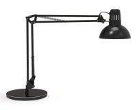 Luminaire bureau maul study sur pince ou socle tete et bras metal hauteur 44cm bras 35cm tete diam. 17cm coloris noir