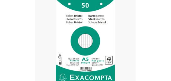 Fiches bristol, A5, quadrillé, blanc