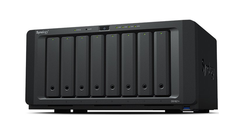 Synology DiskStation DS1821+ serveur de stockage NAS Tower Ryzen Embedded V1500B 4 Go DDR4 0 To DiskStation Manager Noir