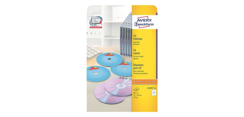 Avery CD Labels Super Size, 117 mm for Laser & Inkjet Printers
