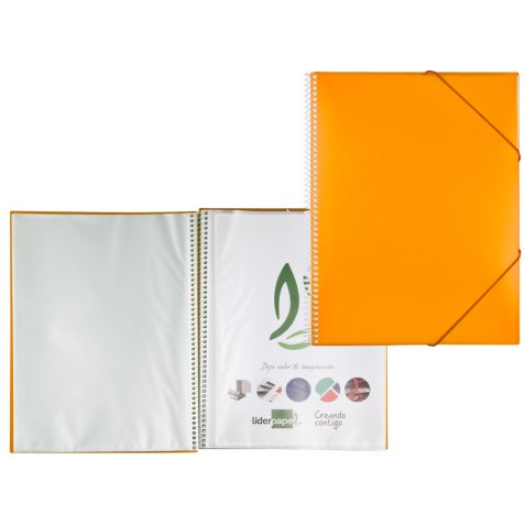 Protège-documents liderpapel polypropylène couverture rigide spirale 80 pochettes fixes a4 210x297mm coloris orange