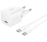 Chargeur pour téléphone mobile Belkin secteur USB-C 25W Power Delivery, avec câble d'un mètre USB-C vers USB-C inclus, blanc.