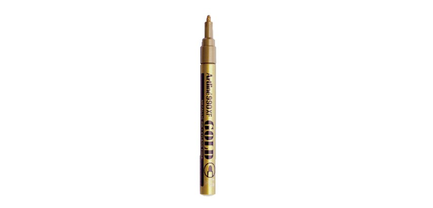 Marqueur artline permanent pointe fine conique 1.2mm tous supports corps métal encre pigmentée résiste eau or