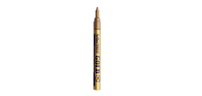 Marqueur artline permanent pointe fine conique 1.2mm tous supports corps métal encre pigmentée résiste eau or