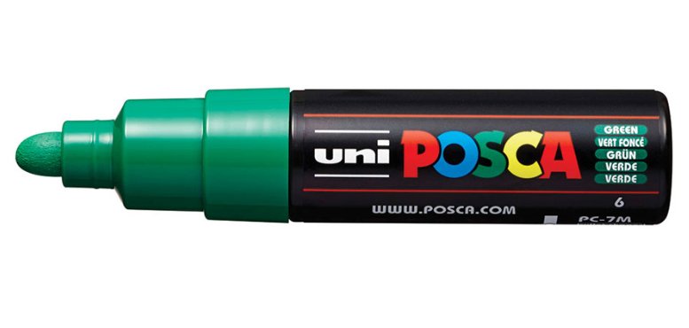 Marqueur peinture posca pc7m pointe large conique encre    inodore couvrante miscible    tous supports coloris vert