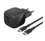 Chargeur pour téléphone mobile Belkin secteur USB-C 45W, avec câble d'un mètre USB-C vers USB-C inclus, noir.