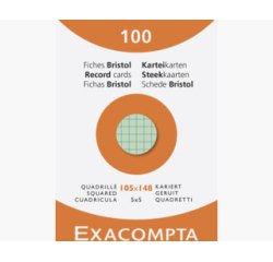 Étui de 100 fiches - bristol quadrillé 5x5 105x148mm - Couleurs assorties