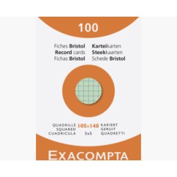 Étui de 100 fiches - bristol quadrillé 5x5 105x148mm - Couleurs assorties