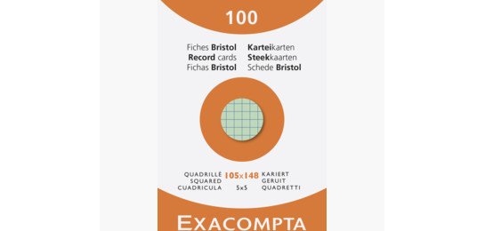 Étui de 100 fiches - bristol quadrillé 5x5 105x148mm - Couleurs assorties