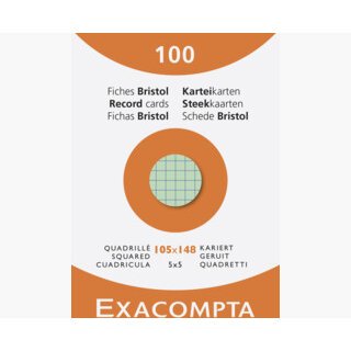 Étui de 100 fiches - bristol quadrillé 5x5 105x148mm - Couleurs assorties