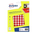 Pastille adhesive avery impression laser jet encre et copieur diametre 15mm         permanente coloris rouge