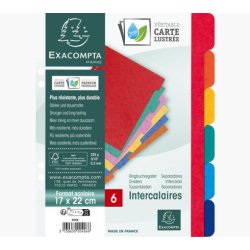 Intercalaires carte lustrée 225g 6 positions - format écolier 17x22cm - Couleurs assorties