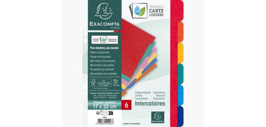 Intercalaires carte lustrée 225g 6 positions - format écolier 17x22cm - Couleurs assorties