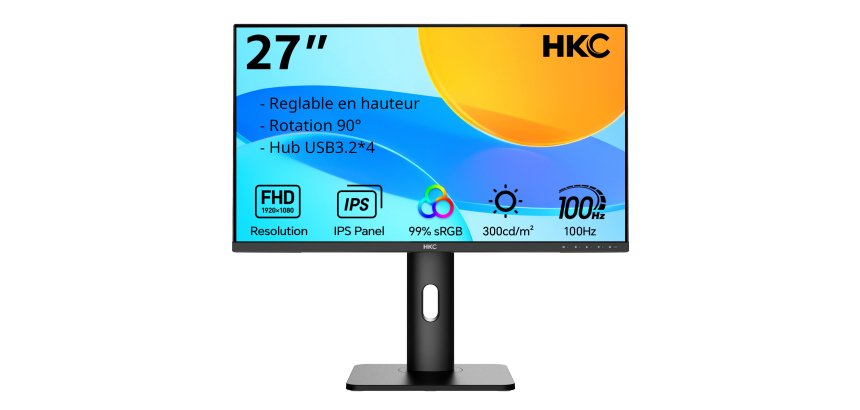 MCL Moniteur 27" IPS Full HD, VGA + HDMI + DP + Audio + 4 * USB 3.2 + SPK