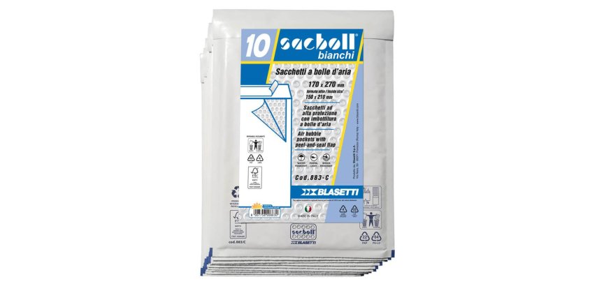Busta imbottita Sacboll - C (17 x 27 cm) - carta - bianco - Blasetti - conf. 10 pezzi