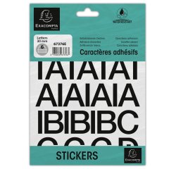 Pochette de lettres adhésives noires A-Z 30 mm - Noir