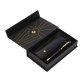 Stylo-bille et etui simili cuir belius soiree aluminium details et attributs or encre bleue coloris noir coffret cadeau