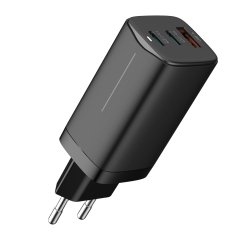 DLH Alimentation secteur USB-C GaN 65W avec 2x USB-C et 1x USB-A - Livré avec câble USB-C 1,8m